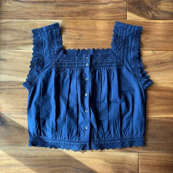 Doen Navy Blue Lace Blouse - Picture 1 of 5